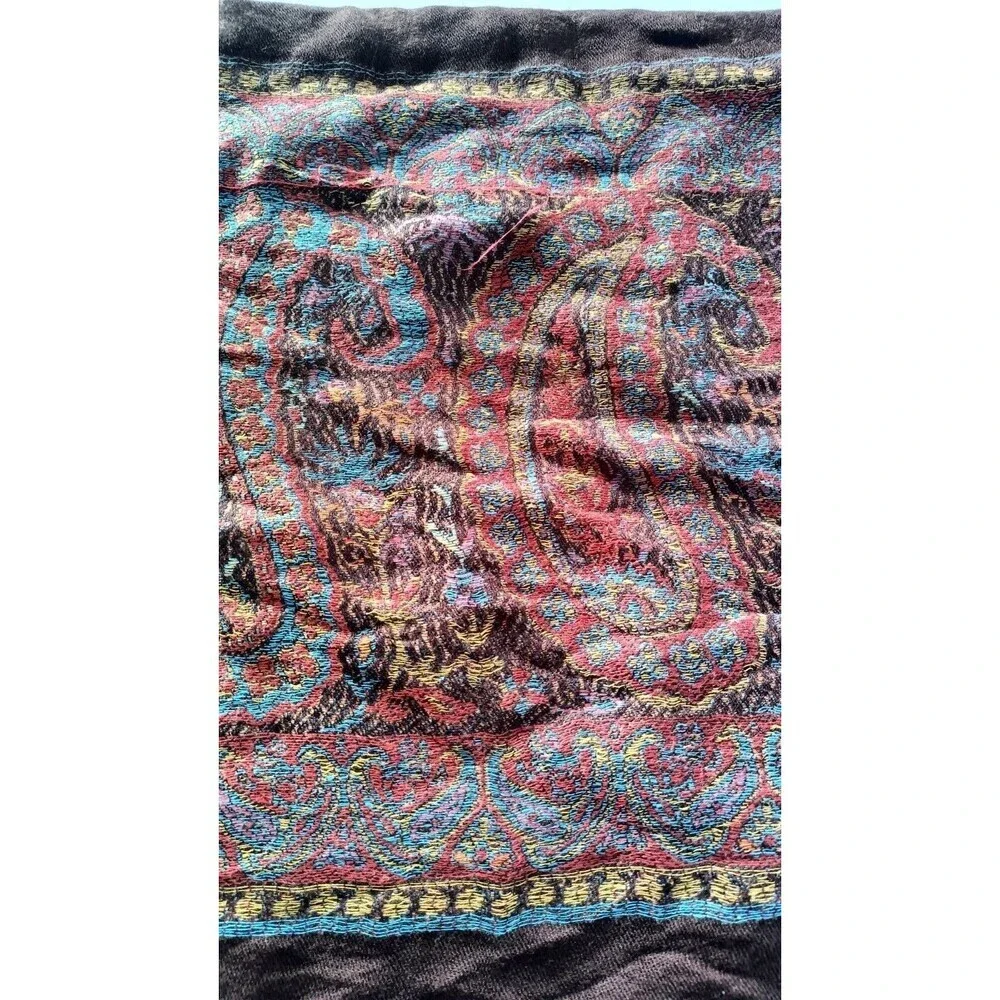 Oversized Cashmere Scarf Brown Polka Dot And Paisley Print Unbranded 27
